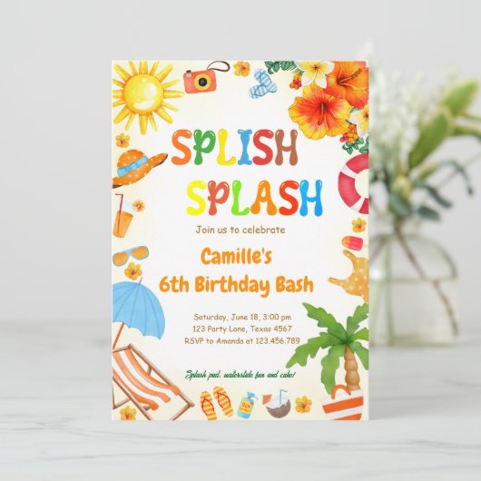 Invitation Splish Splash Anniversaire Bash Pool fête (Debout devant)