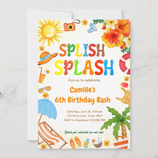 Invitation Splish Splash Anniversaire Bash Pool fête (Devant)