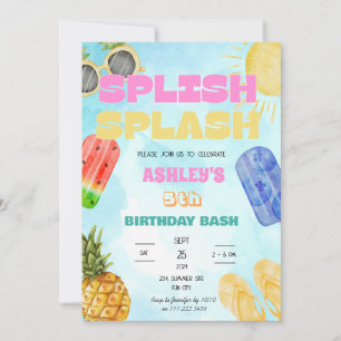 Invitation Splish Splash Anniversaire Basse Fête de piscine p