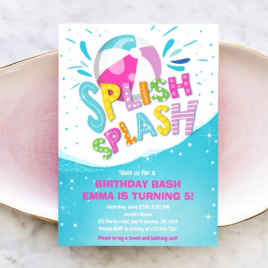 Invitation Splish Splash Anniversaire Basse Fête de piscine p