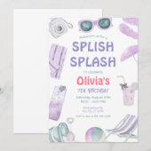 Invitation Splish Splash Anniversaire de la fête de la fille  (Devant / Derrière)