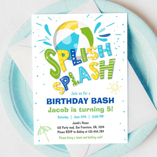 Invitation Splish Splash Anniversaire de la fête de la piscin