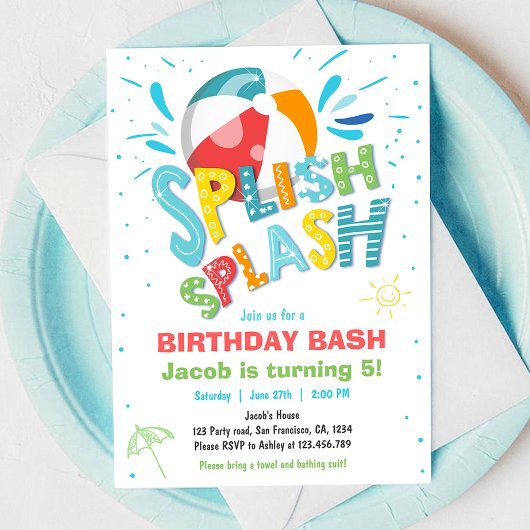 Invitation Splish Splash Anniversaire de la fête de la piscin