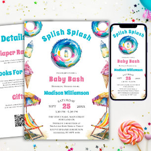 Invitation Splish Splash Baby Bash Été Baby Shower QR Code
