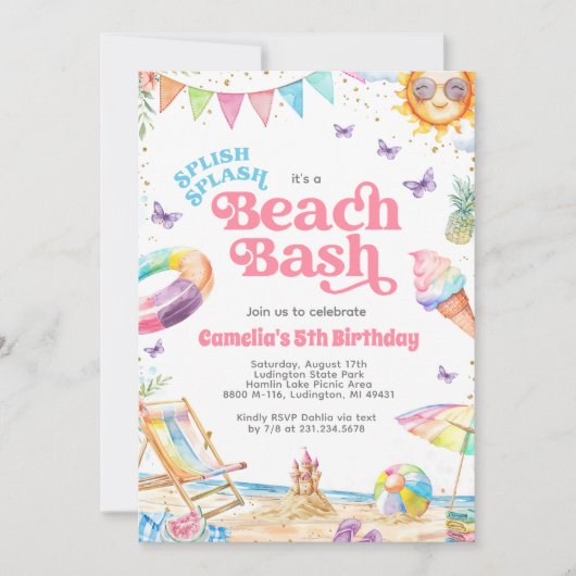 Invitation Splish Splash Beach fête d'anniversaire (Devant)
