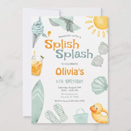 Invitation Splish Splash Birthday Pool Party (Devant)