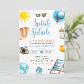 Invitation Splish Splash Blue Beach Summer Boy Baby shower (Debout devant)