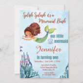 Invitation Splish Splash Brown Mermaid Bash Girl 1er annivers (Devant)