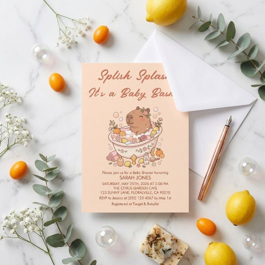 Invitation Splish Splash Capybara Baby Girl Shower 