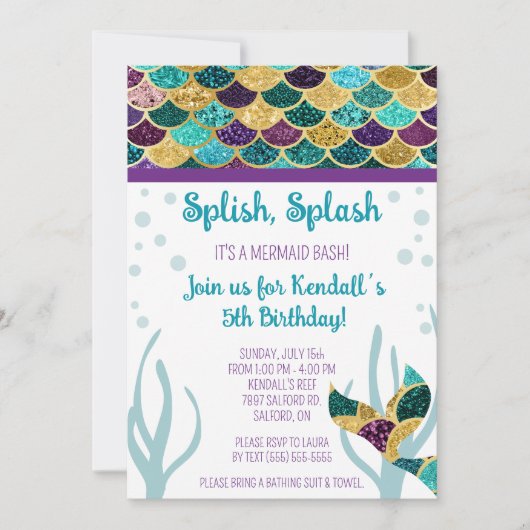 Invitation Splish, Splash, c'est une fête d'anniversaire Merm (Devant)