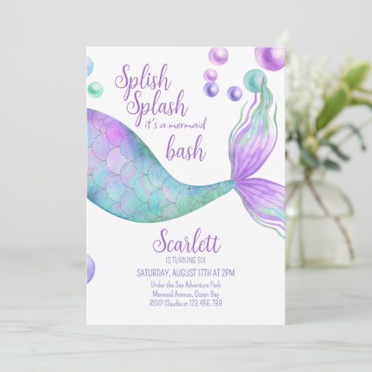 Invitation Splish Splash c'est une fête d'anniversaire Mermai (Debout devant)