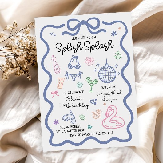 Invitation Splish Splash Dessin à la Main Anniversaire d'Été