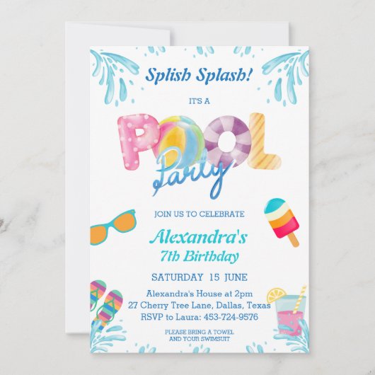 Invitation Splish Splash Enfants Pool Party (Devant)