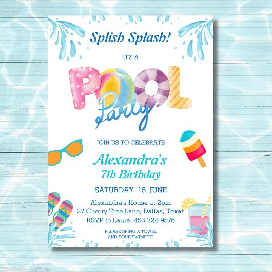Invitation Splish Splash Enfants Pool Party