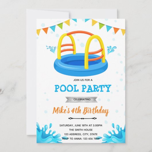 Invitation Splish splash fête aquatique piscine (Devant)