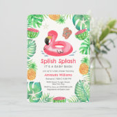 Invitation Splish Splash Fête Tropicale de Bébé Piscine (Debout devant)