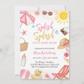 Invitation Splish Splash Fille Rose Baby Shower (Devant)
