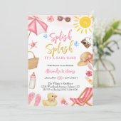 Invitation Splish Splash Fille Rose Baby Shower (Debout devant)