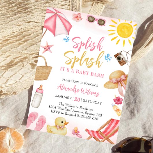 Invitation Splish Splash Fille Rose Baby Shower