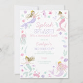 Invitation Splish Splash Filles de Sirène Anniversaire Violet (Devant)
