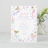 Invitation Splish Splash Filles de Sirène Anniversaire Violet (Debout devant)