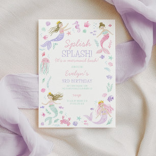Invitation Splish Splash Filles de Sirène Anniversaire Violet