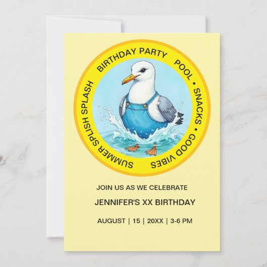 Invitation Splish Splash fun Seagull été Pool Party (Devant)