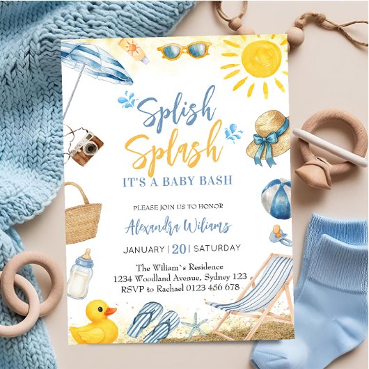 Invitation Splish Splash Garçon Bleu Baby Shower