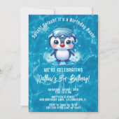 Invitation Splish Splash Garçon Pingouin Piscine Fête d'anniv (Devant)