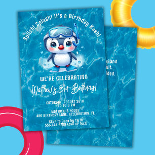 Invitation Splish Splash Garçon Pingouin Piscine Fête d'anniv