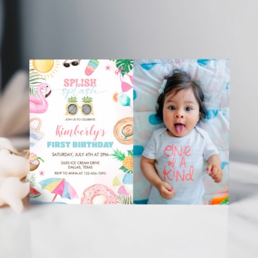 Invitation Splish Splash Girl Pool Party Pink Photo