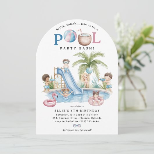 Invitation Splish Splash, Kids Pool Birthday Bash (Debout devant)
