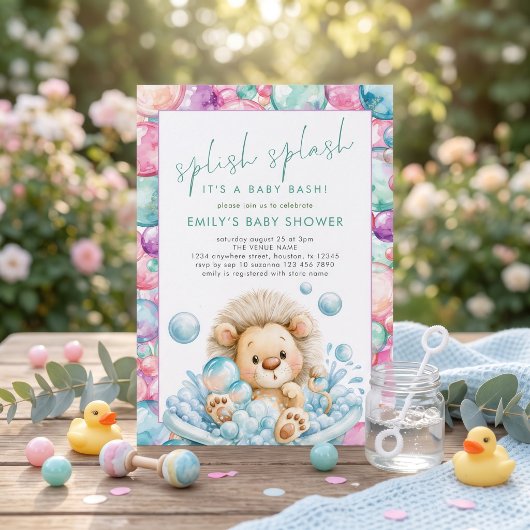 Invitation Splish Splash Lion Bulles Fête de Bébé