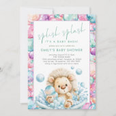 Invitation Splish Splash Lion Bulles Fête de Bébé (Devant)