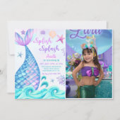 Invitation Splish Splash Mermaid 6e fête d'anniversaire Photo (Devant)