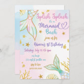 Invitation Splish Splash Mermaid Bash Birthday Party (Devant / Derrière)