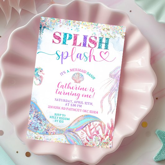 Invitation Splish Splash mermaid bash girl birthday invitatio
