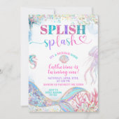 Invitation Splish Splash mermaid bash girl birthday invitatio (Devant)