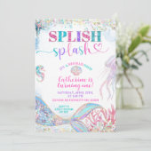 Invitation Splish Splash mermaid bash girl birthday invitatio (Debout devant)
