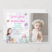 Invitation Splish Splash Mermaid Girl 2e anniversaire Photo (Devant)
