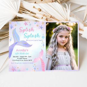 Invitation Splish Splash Mermaid Girl 4th Birthday Photo