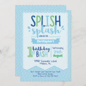 Invitation Splish Splash Pool Party 1er anniversaire Invitati (Devant / Derrière)