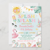 Invitation Splish Splash Pool Party Bash Girl Pink Birthday (Devant)