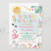 Invitation Splish Splash Pool Party Bash Girl Pink Birthday (Devant / Derrière)
