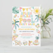 Invitation Splish Splash Pool Party Bash Summer Birthday (Debout devant)