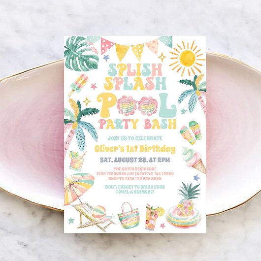 Invitation Splish Splash Pool Party Bash Summer Birthday