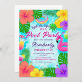 Invitation Splish Splash Pool Party Birthday (Devant / Derrière)