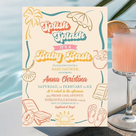 Invitation Splish Splash Rétro Baby Bash Fête de Bébé