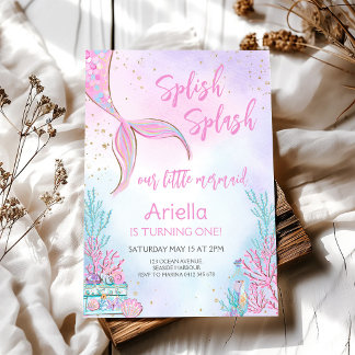 Invitation Splish Splash Sirène Sous l'Océan Anniversaire