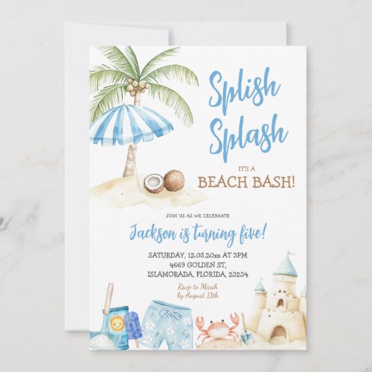 Invitation Splish Splash Summer Beach Bash Boy Anniversaire (Devant)